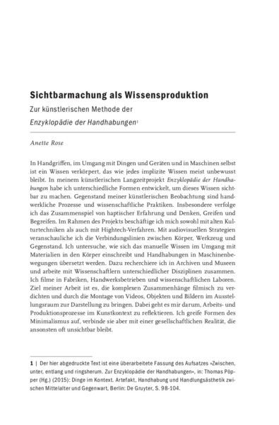 Anette Rose Sichtbarmachung als Wissensproduktion Enzyklopädie der Handhabungen transcript 2015